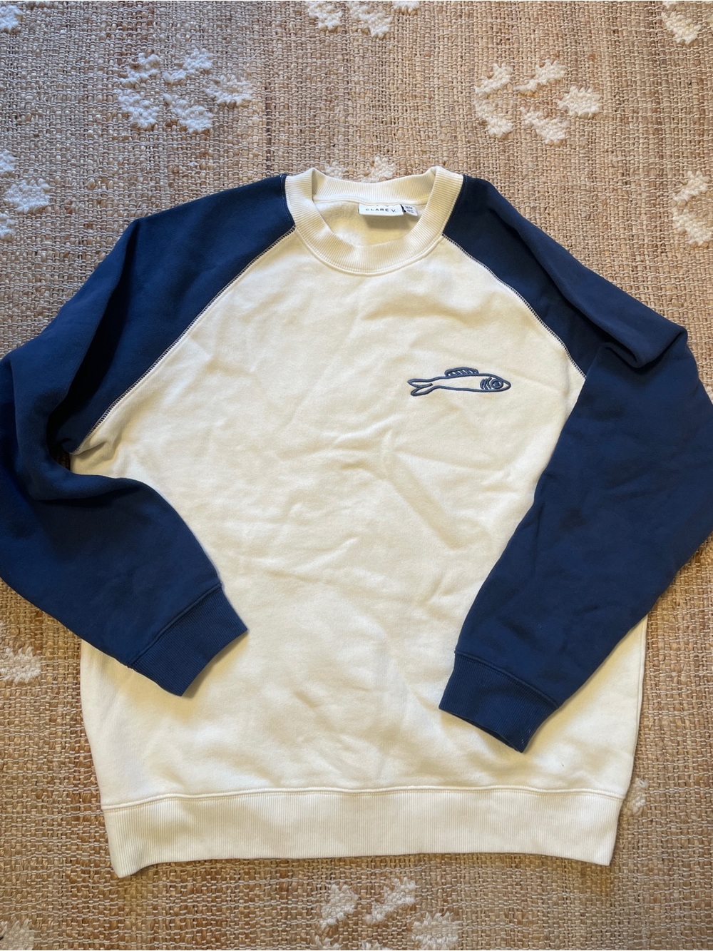 Clare V Sardine Sweatshirt Women’s Medium Off White Navy Crewneck retail $195